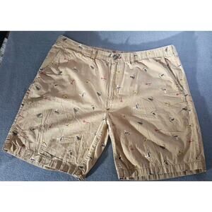 Eddie Bauer Shorts Mens 38 Beige Fishing Fly All Over Print Gorp Trail Golf